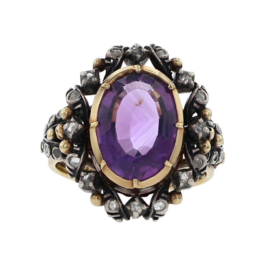 Victorian 19K Yellow Gold Amethyst and Diamond Ring