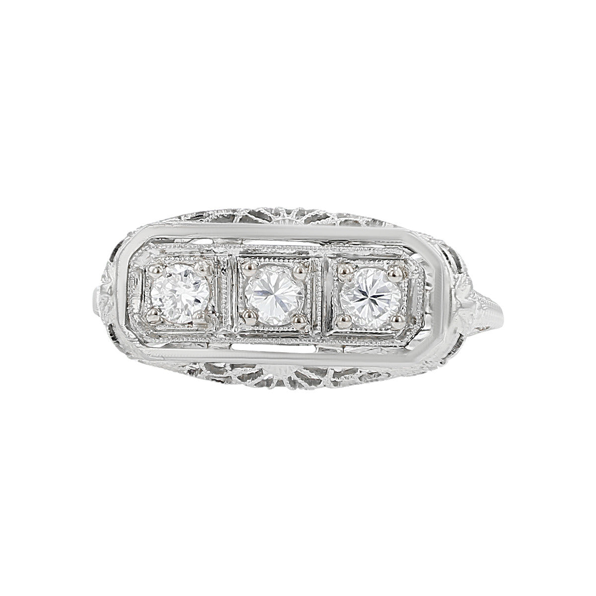 14k white gold/925 Large Gemstone ring with incredibly detailed Art online Deco style