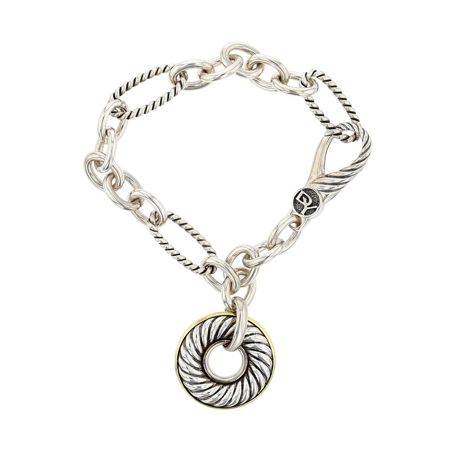 David Yurman Cable Link Disc Bracelet in Sterling Silver and Yellow Gold