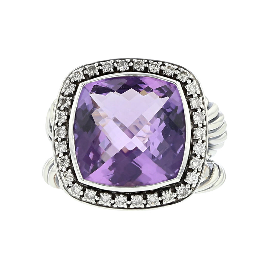 David Yurman Sterling Silver Amethyst and Diamond Albion Ring