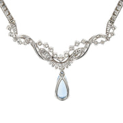 Platinum Pear Shape Aquamarine and Diamond Necklace