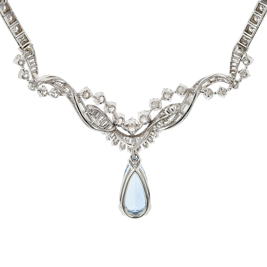 Platinum Pear Shape Aquamarine and Diamond Necklace