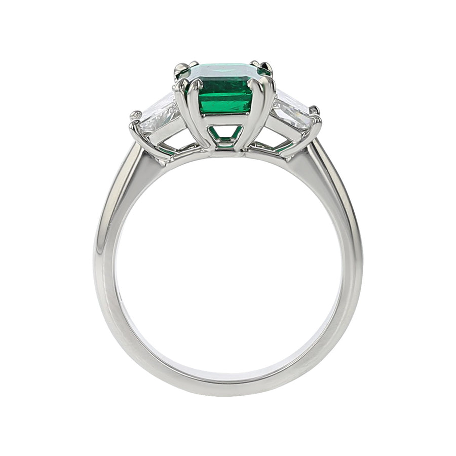 Platinum Colombian Emerald and Diamond 3-Stone Ring