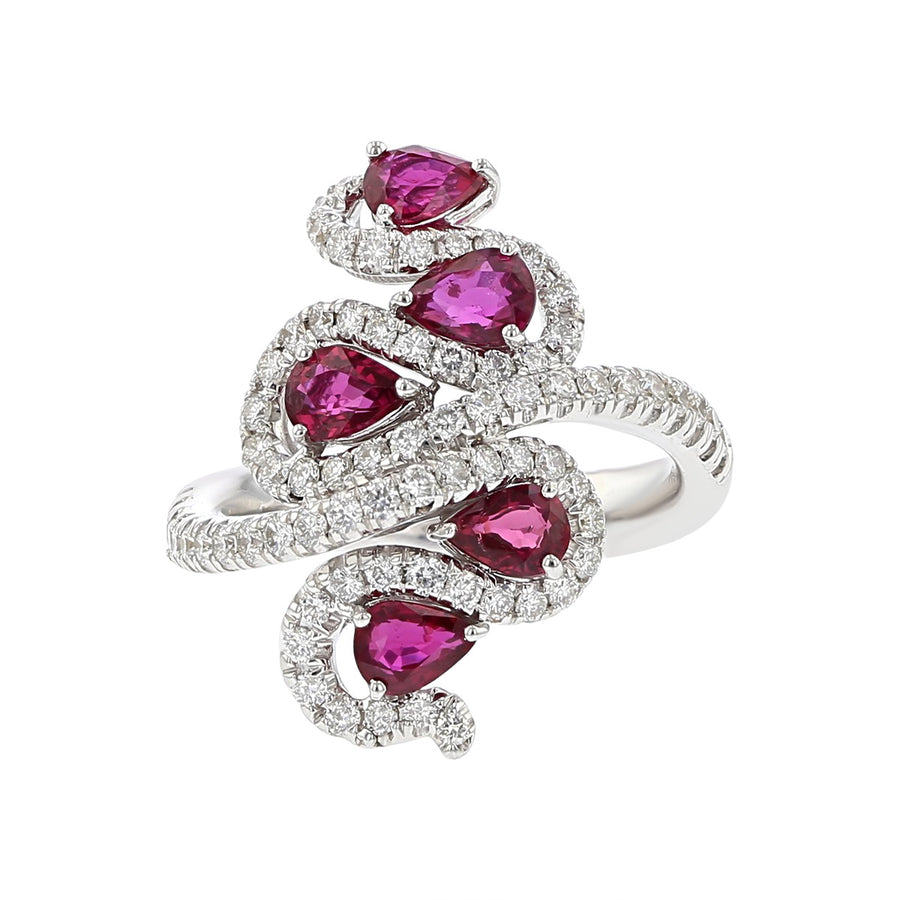 Salavetti 18K White Gold Ruby and Diamond Snake Ring