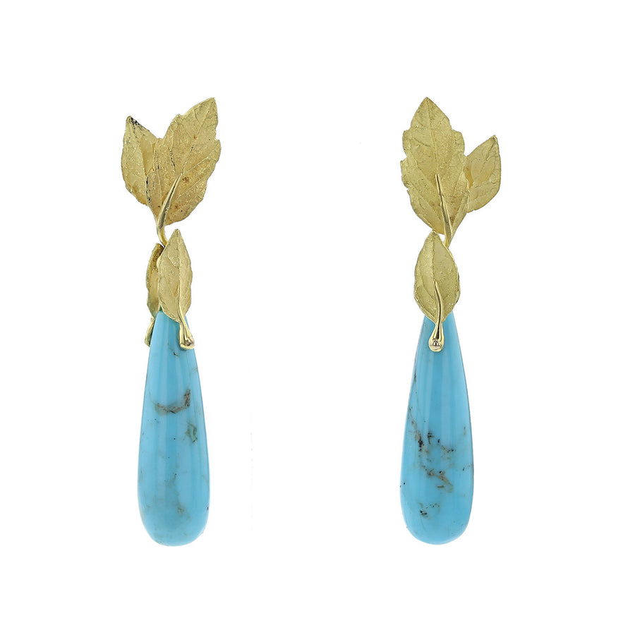 Mid-century 18k Yellow Gold Turquoise Drop Earrings