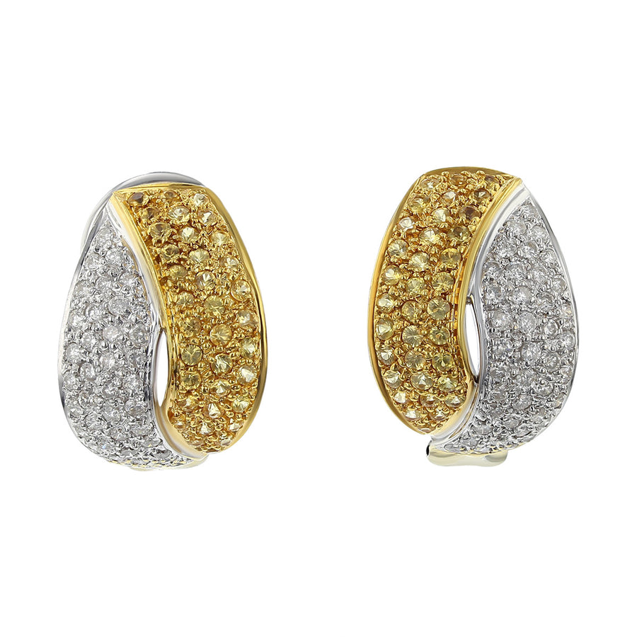 18K Gold Yellow Sapphire and Diamond Earrings