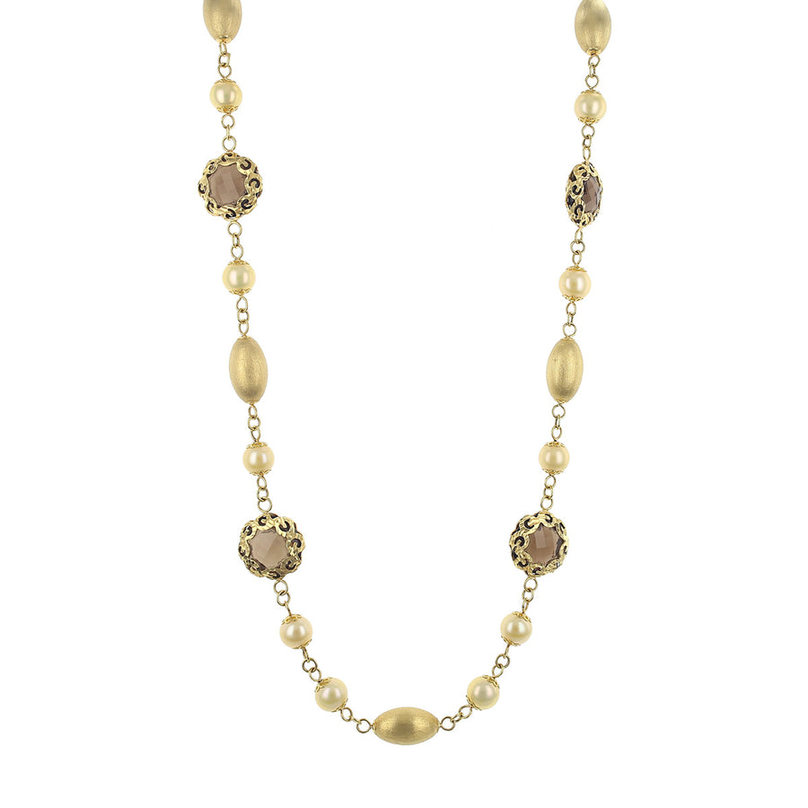 24-Inch 18K Gold Smoky Quartz and Freshwater Pearl Necklace