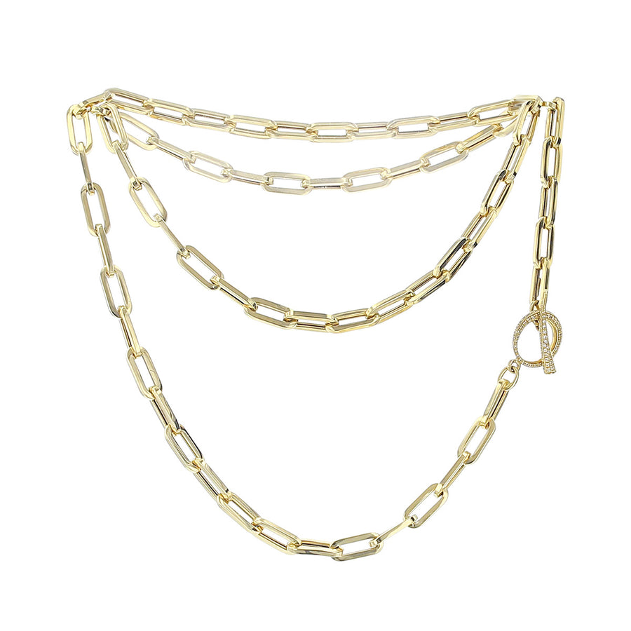24-Inch 14K Gold Paperclip Lariat with Diamond Toggle