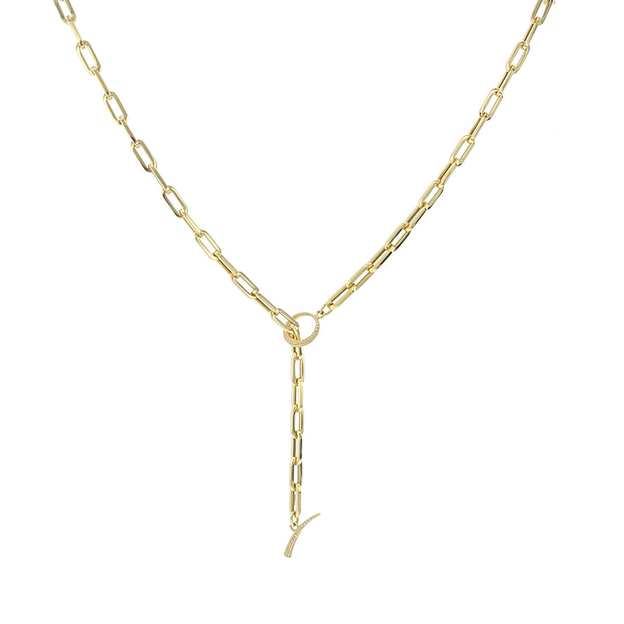 24-Inch 14K Gold Paperclip Lariat with Diamond Toggle