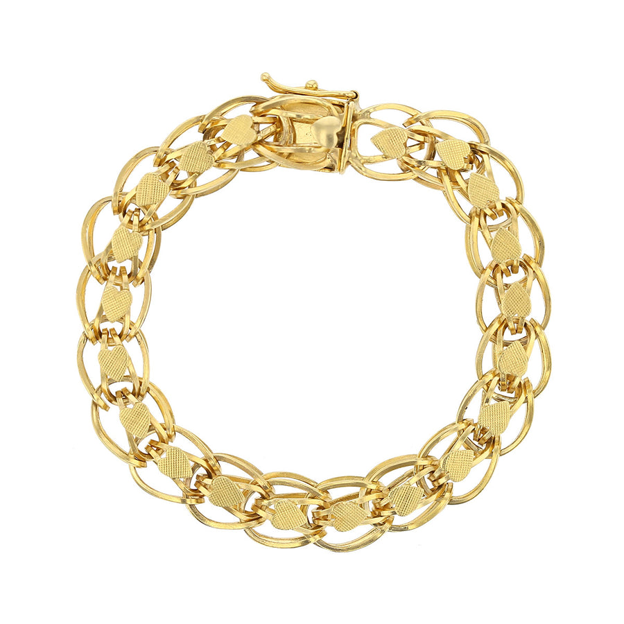 7-Inch 14K Yellow Gold Heart Link Bracelet