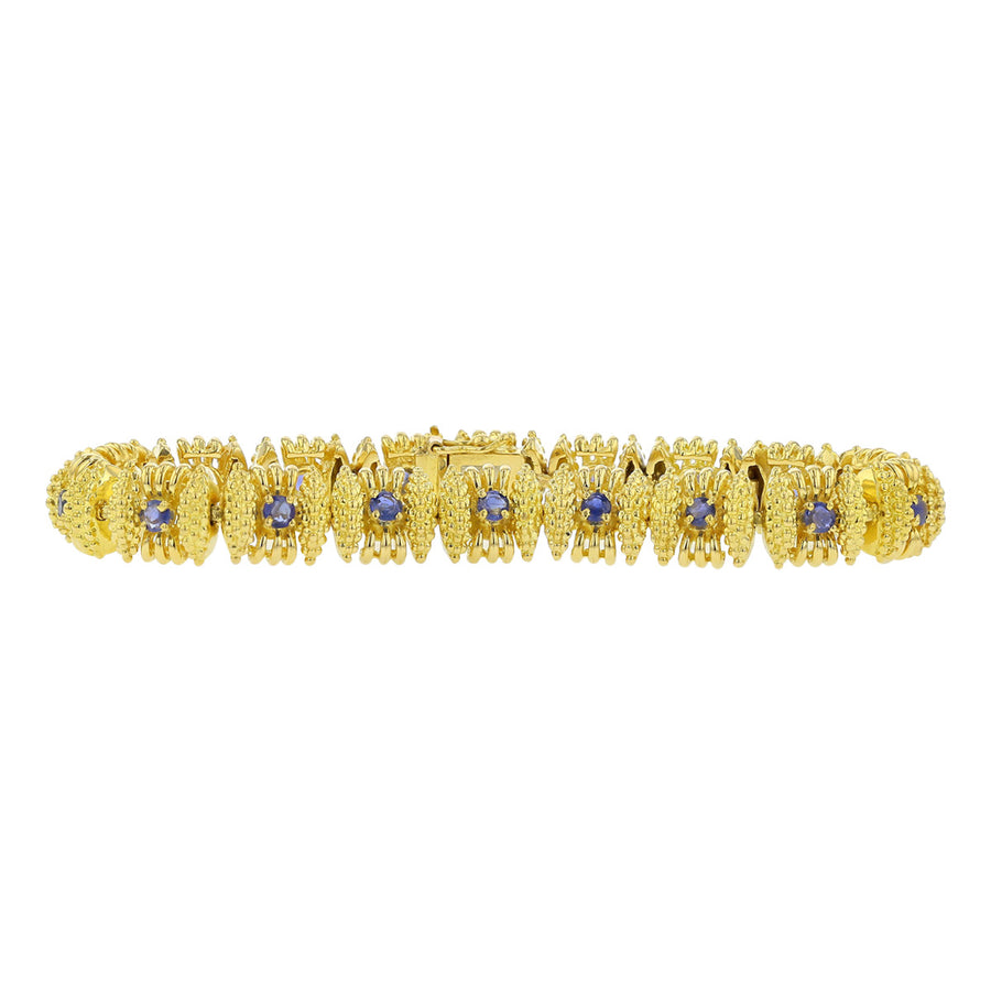 Mid-Century 18K Gold Sapphire Textured Link Bracelet