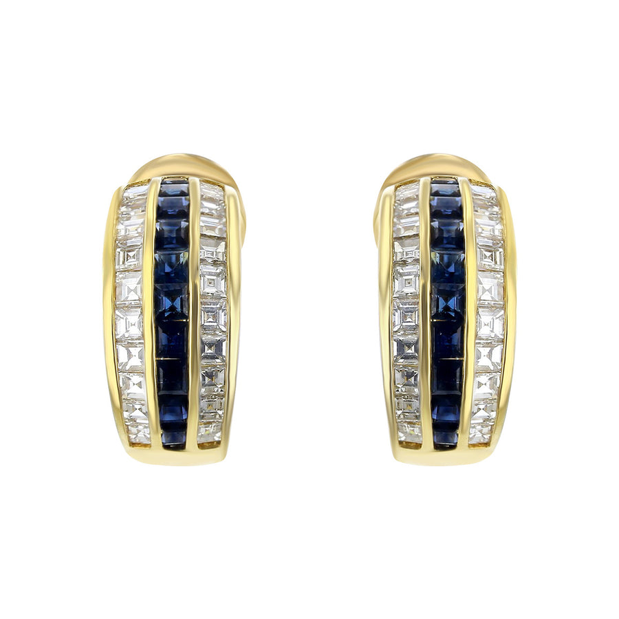 Gucci 18K Gold Diamond and Sapphire Hoop Earrings