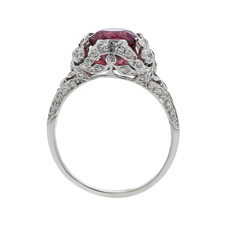 Art Deco Platinum Pink Tourmaline and Diamond Ring
