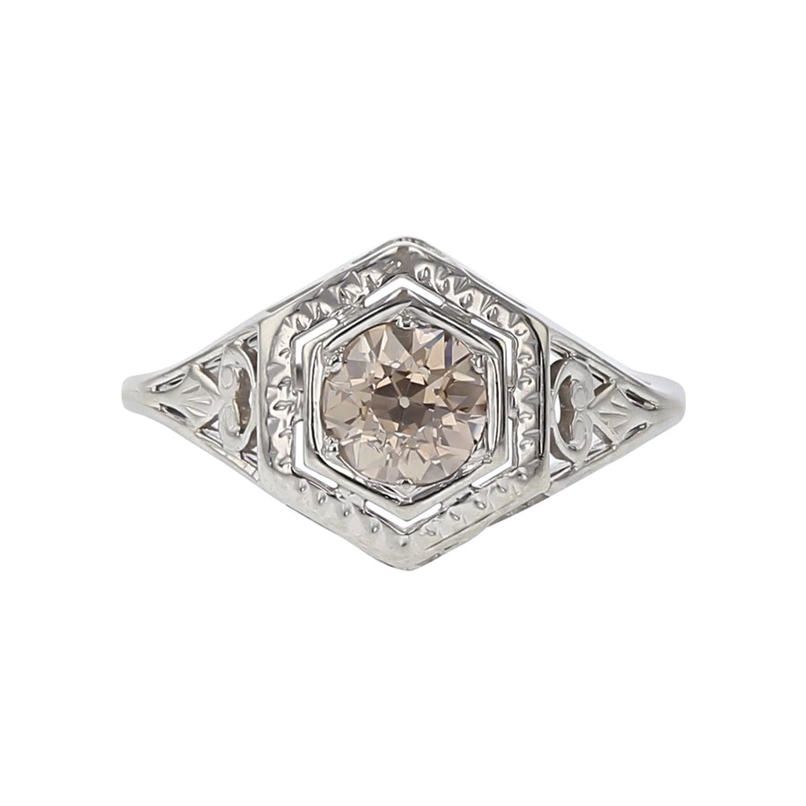 Art Deco 14K White Gold Diamond Solitaire Ring
