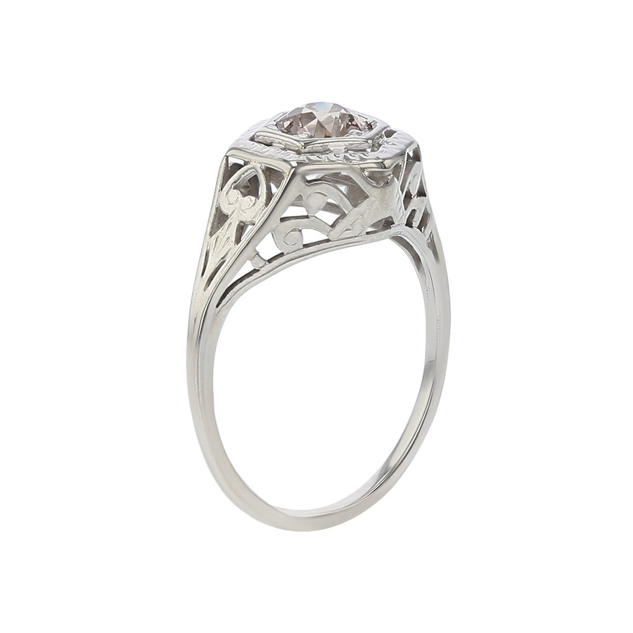 Art Deco 14K White Gold Diamond Solitaire Ring