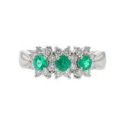 Platinum Emerald and Diamond Triple Halo Ring