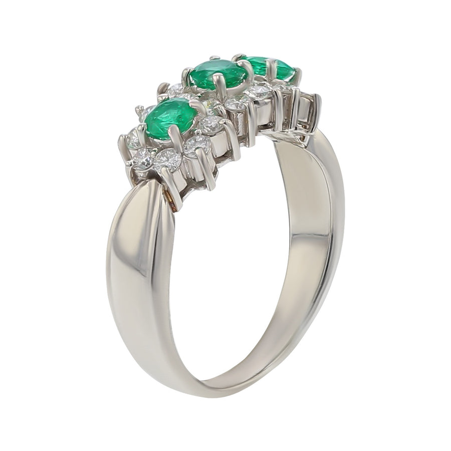 Platinum Emerald and Diamond Triple Halo Ring