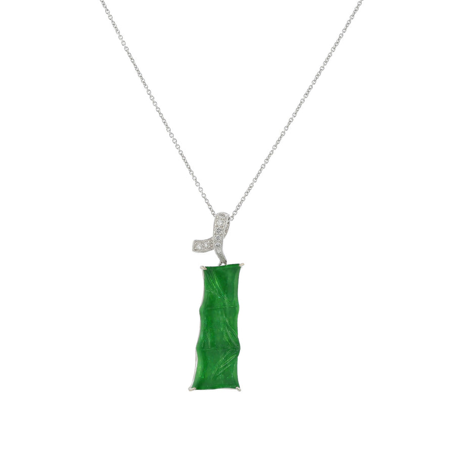 18K and 14K White Gold Green Jadeite and Diamond Pendant Necklace