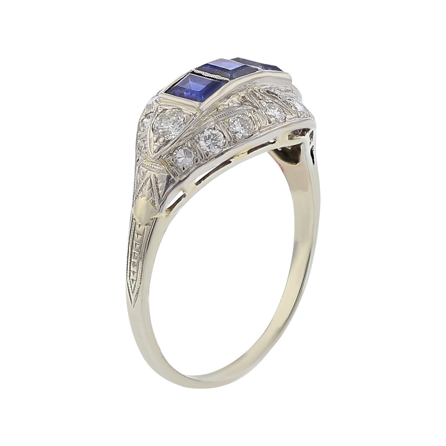 Mid-Century Emerald-cut Sapphire and Diamond Ring