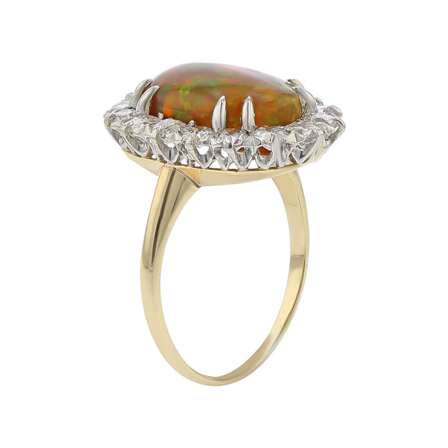 Victorian Cabochon Opal and Diamond Halo Ring