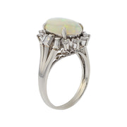 Mid-Century Platinum Australian Opal and Diamond Halo Ring