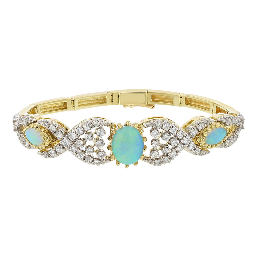 14K Yellow and White Gold Opal and Diamond Bracelet