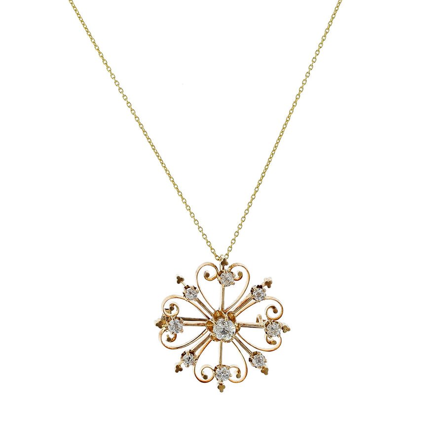 Victorian 14K Yellow Gold Diamond Pendant Necklace