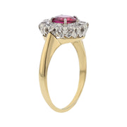Edwardian Ruby and Diamond Halo Ring in Platinum and 18K Yellow Gold