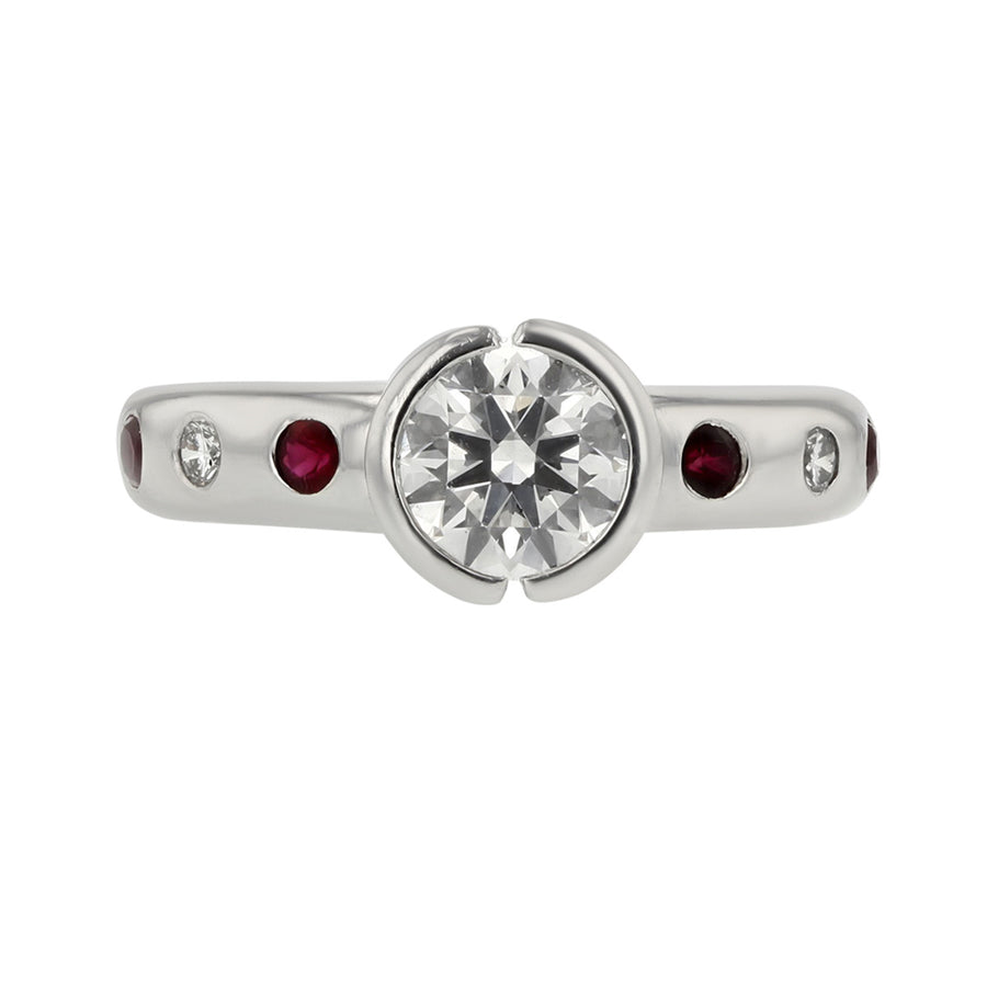 Platinum Diamond Engagement Ring with Flush Set Gems