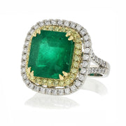 Colombian Emerald and Diamond Double Halo Ring