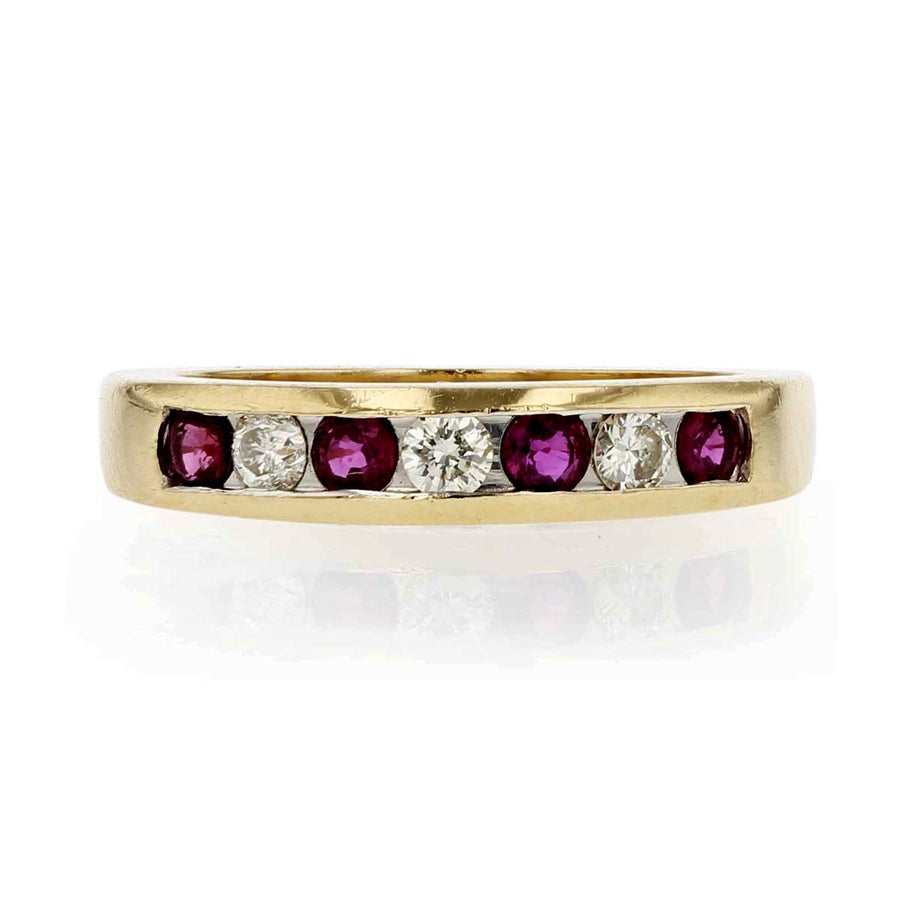 14K Channel-Set Ruby and Diamond Wedding Band