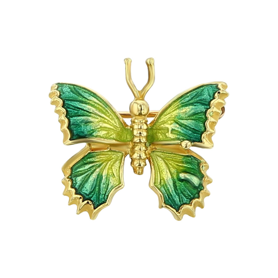 18K Rose Gold Green Enamel Butterfly Pin