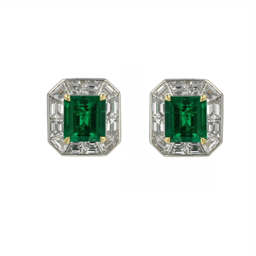 Tiffany Colombian Emerald and Diamond Stud Earrings Schiffman's