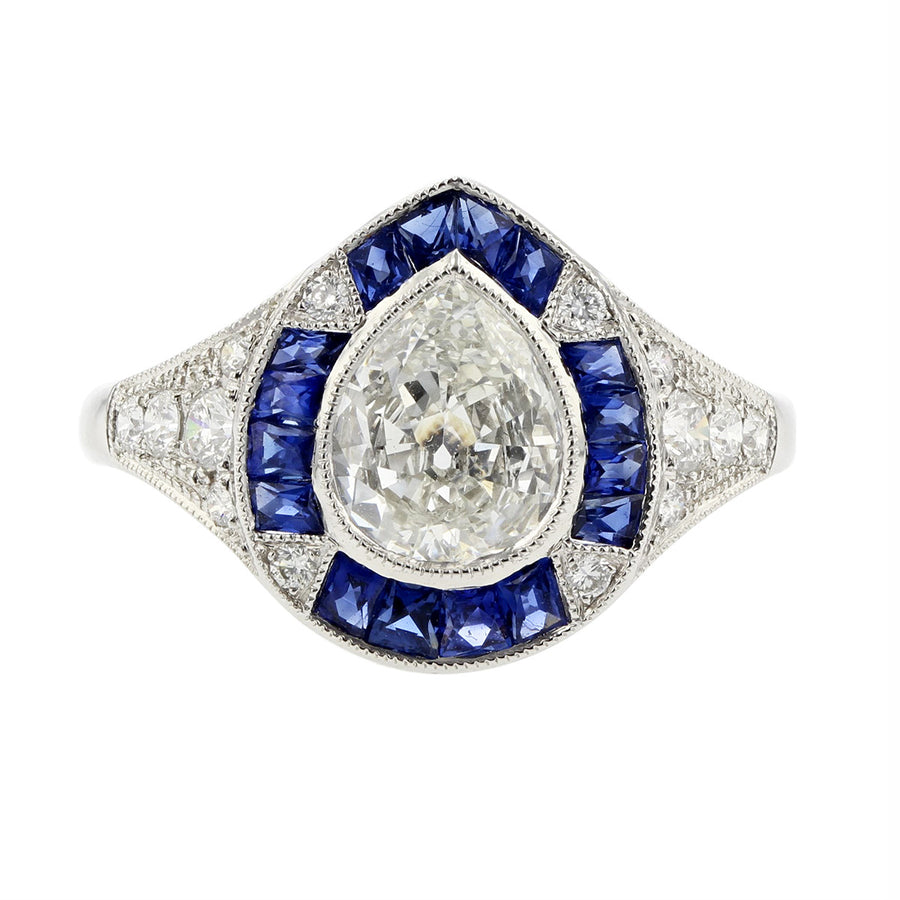 Platinum Diamond and Sapphire Engagement Ring