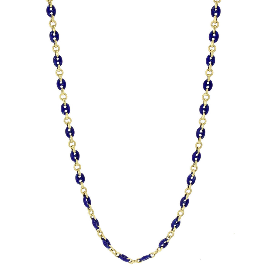 18K Yellow Gold and Blue Enamel Anchor 32-Inch Necklace