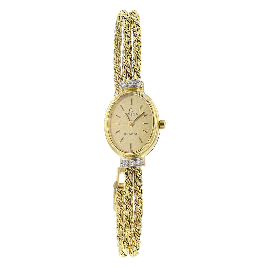 Omega 14K Yellow Gold Champage Dial Watch with Diamonds