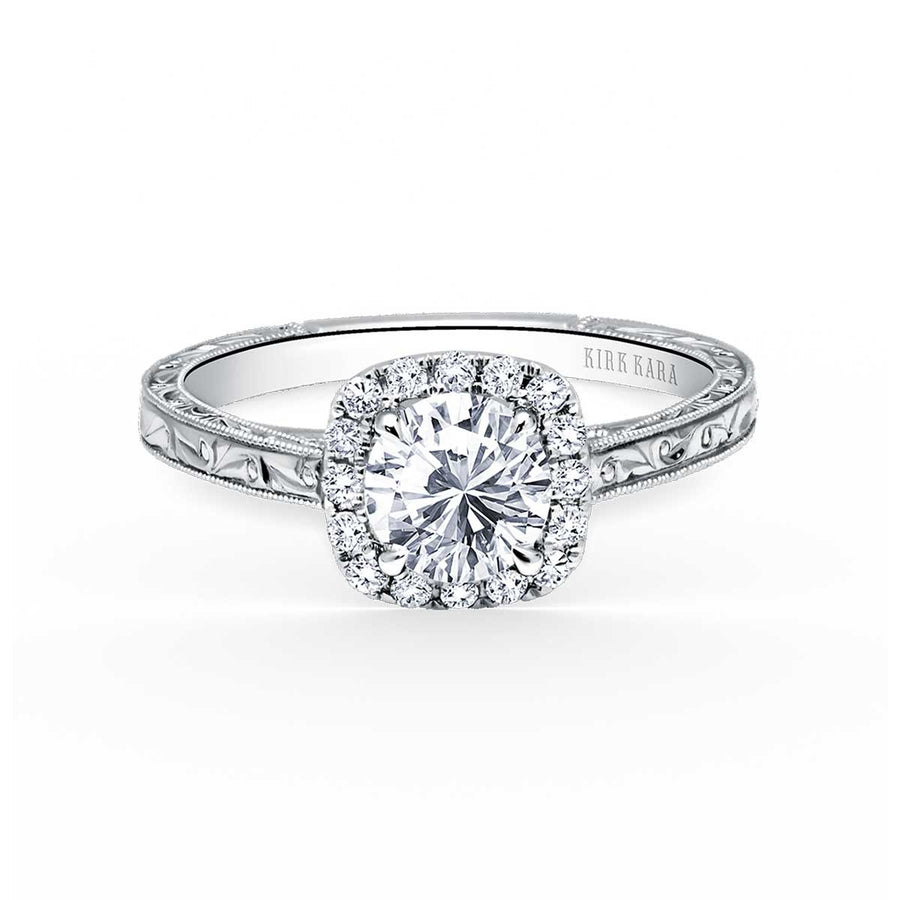 Hand Engraved Diamond Halo Engagement Ring Setting