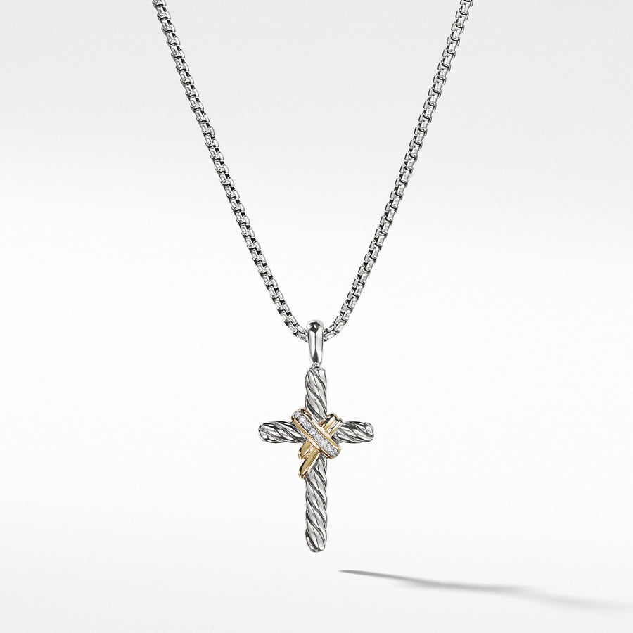 X Cross Necklace with Diamonds and Gold