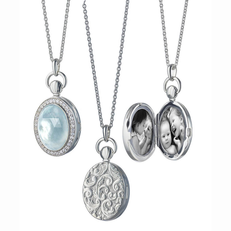 Blue Topaz and Mother of Pearl Petite Stone Locket