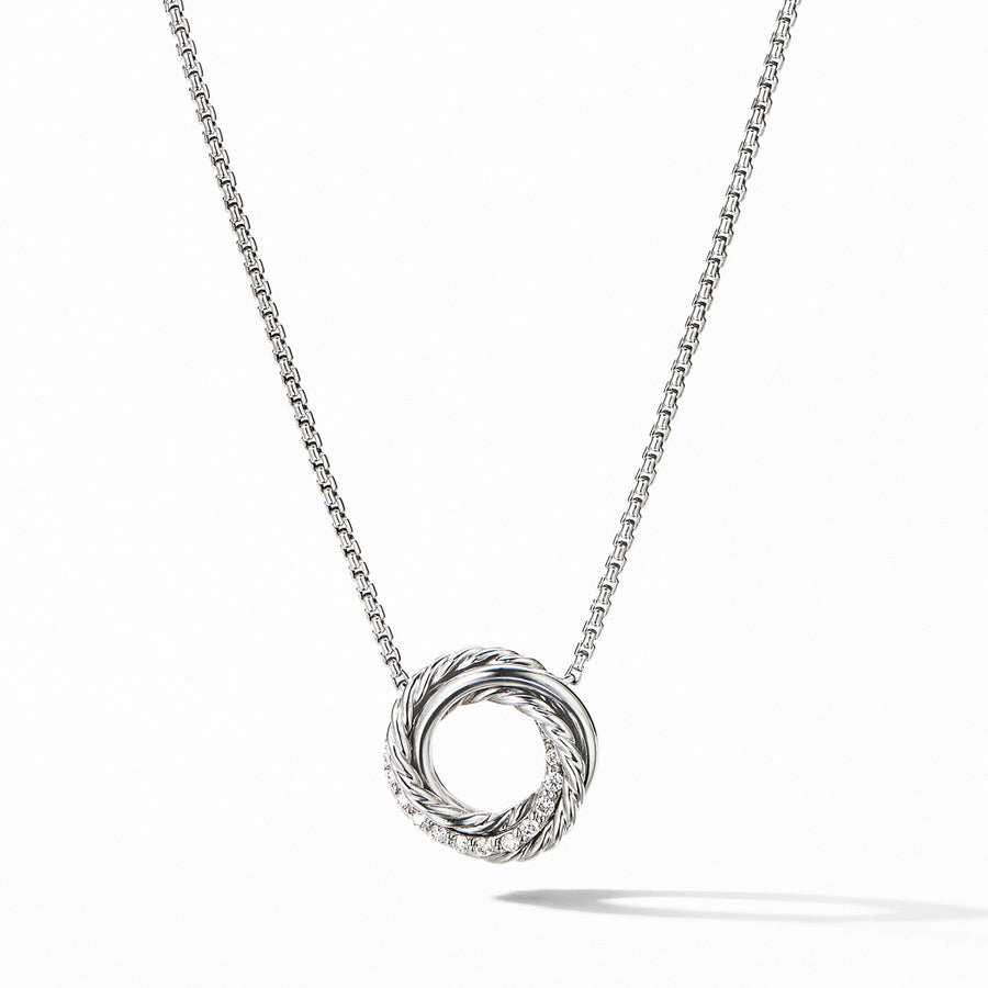 Crossover Mini Pendant Necklace with Diamonds