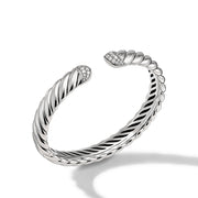 Sculpted Cable Cuff Bracelet in Sterling Silver with Pave Diamonds