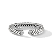 Sculpted Cable Cuff Bracelet in Sterling Silver with Pave Diamonds