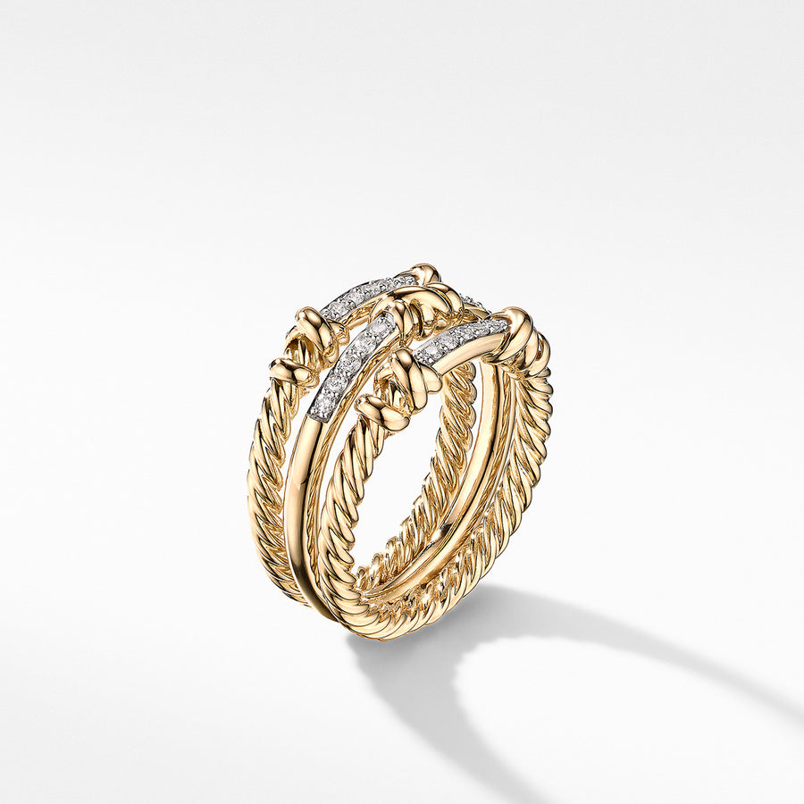 Petite Helena Wrap Three Row Ring in 18K Yellow Gold with Pave Diamonds