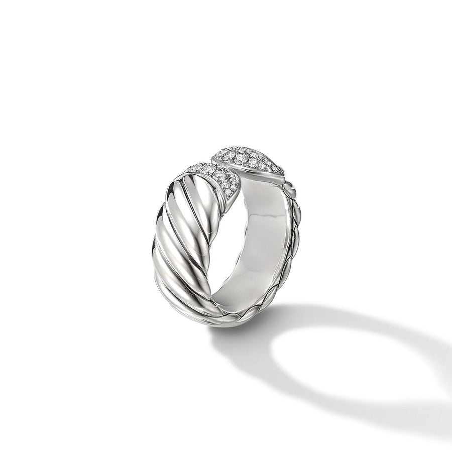 Sculpted Cable Ring in Sterling Silver with Pave Diamonds