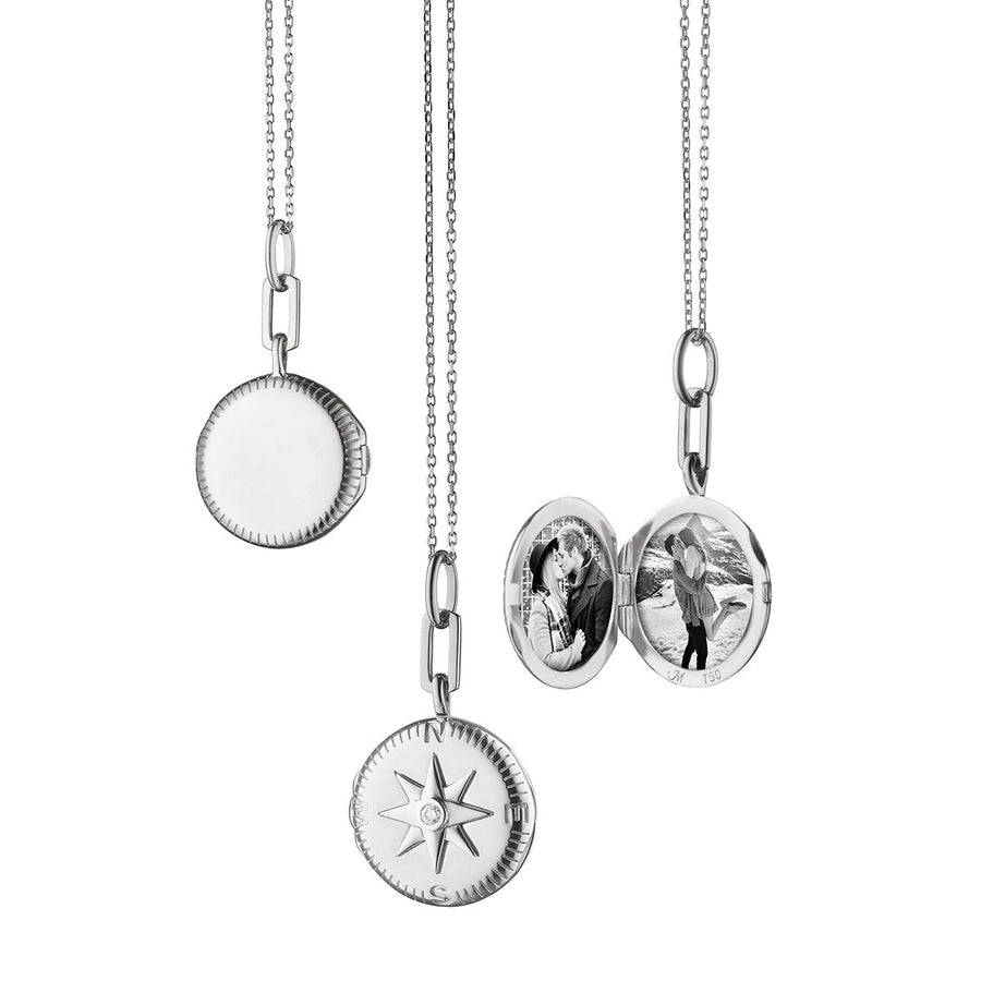 Adventure Compass Locket Necklace with Sapphires