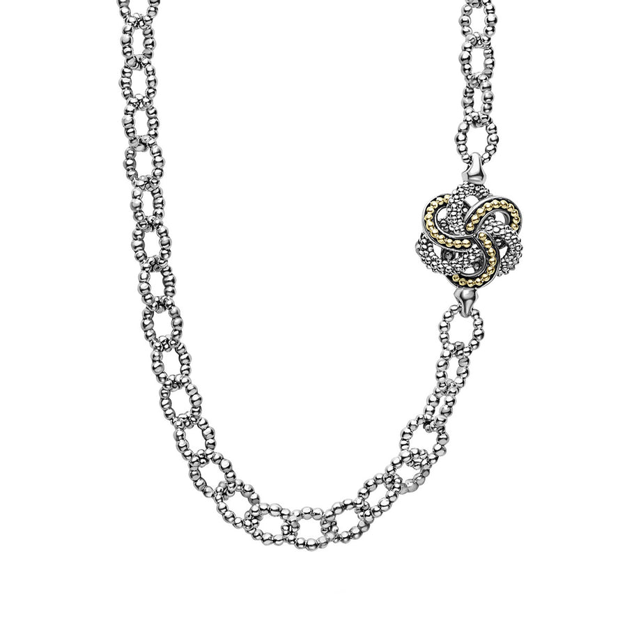 Four Station Two Tone Love Knot Necklace