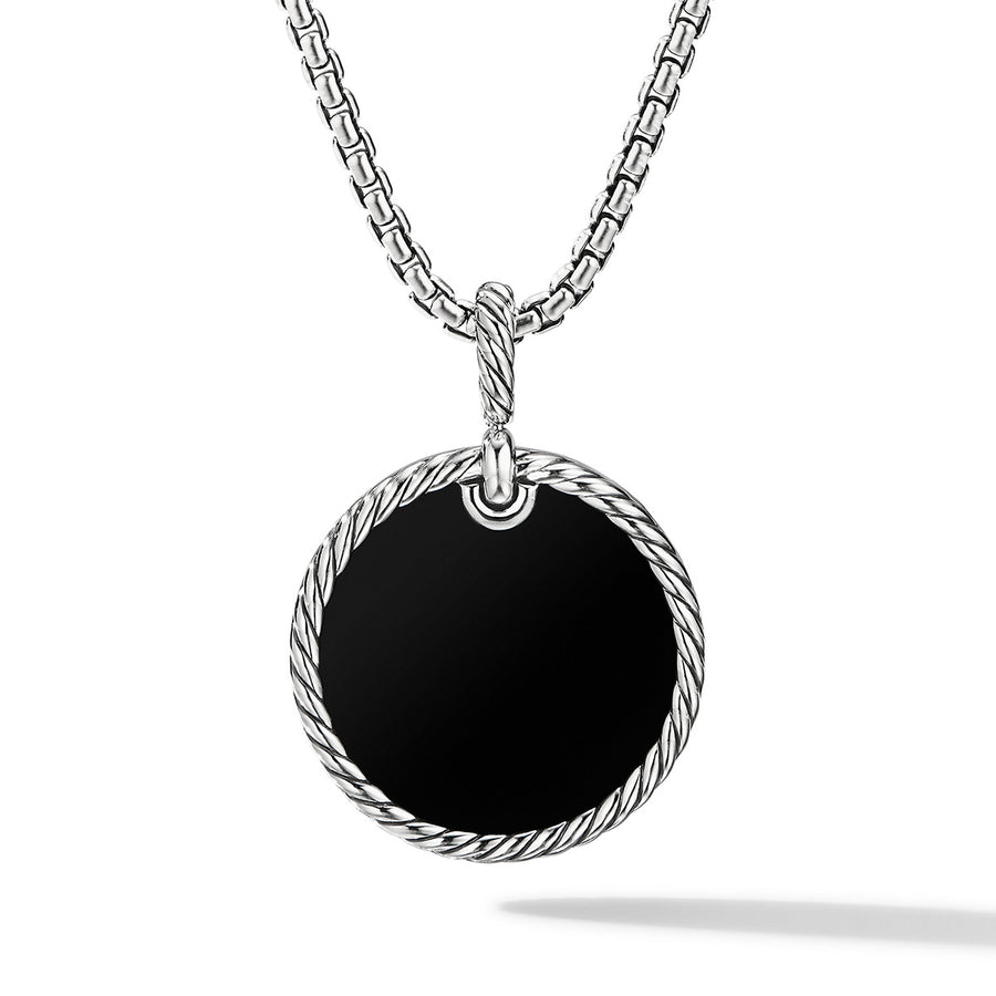Disc Pendant in Sterling Silver with Black Onyx and Pave Diamond Rim