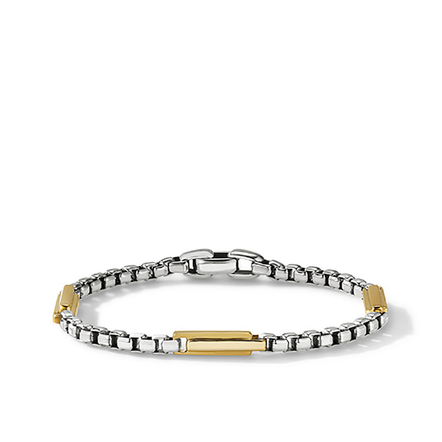 Streamline Station Box Chain Bracelet with 18K Yellow Gold