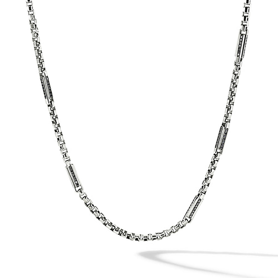 Streamline Station Box Chain Necklace with Pave Black Diamonds
