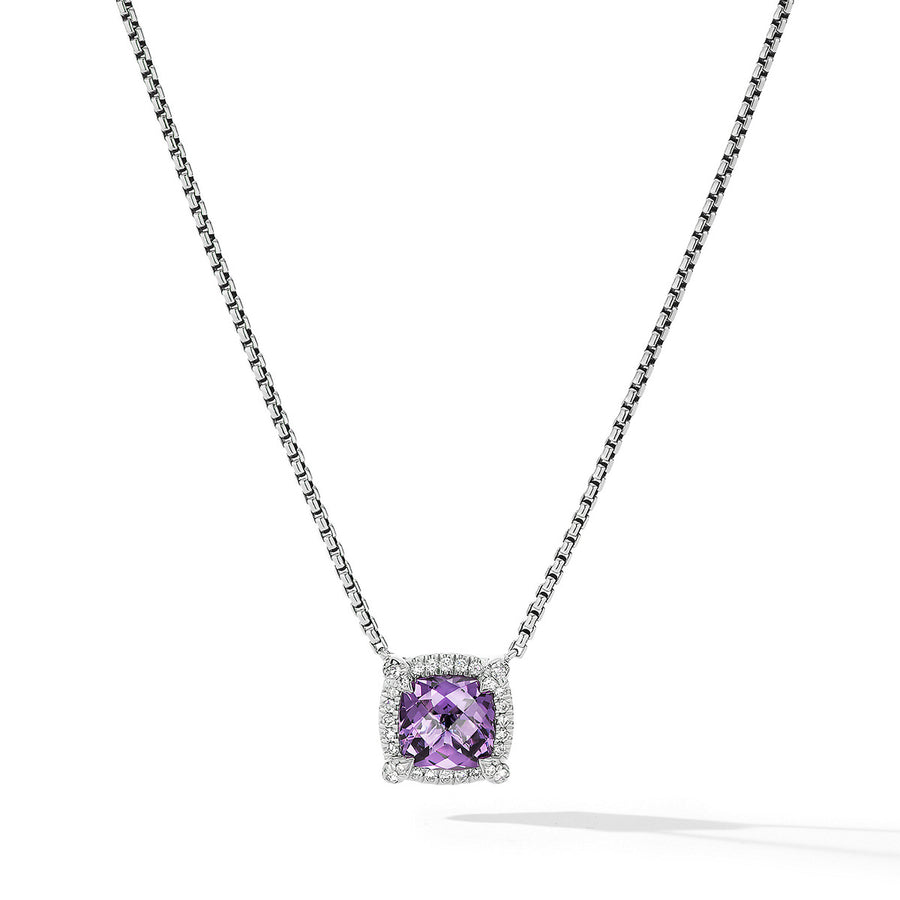 Pave Bezel Pendant Necklace with Amethyst and Diamonds